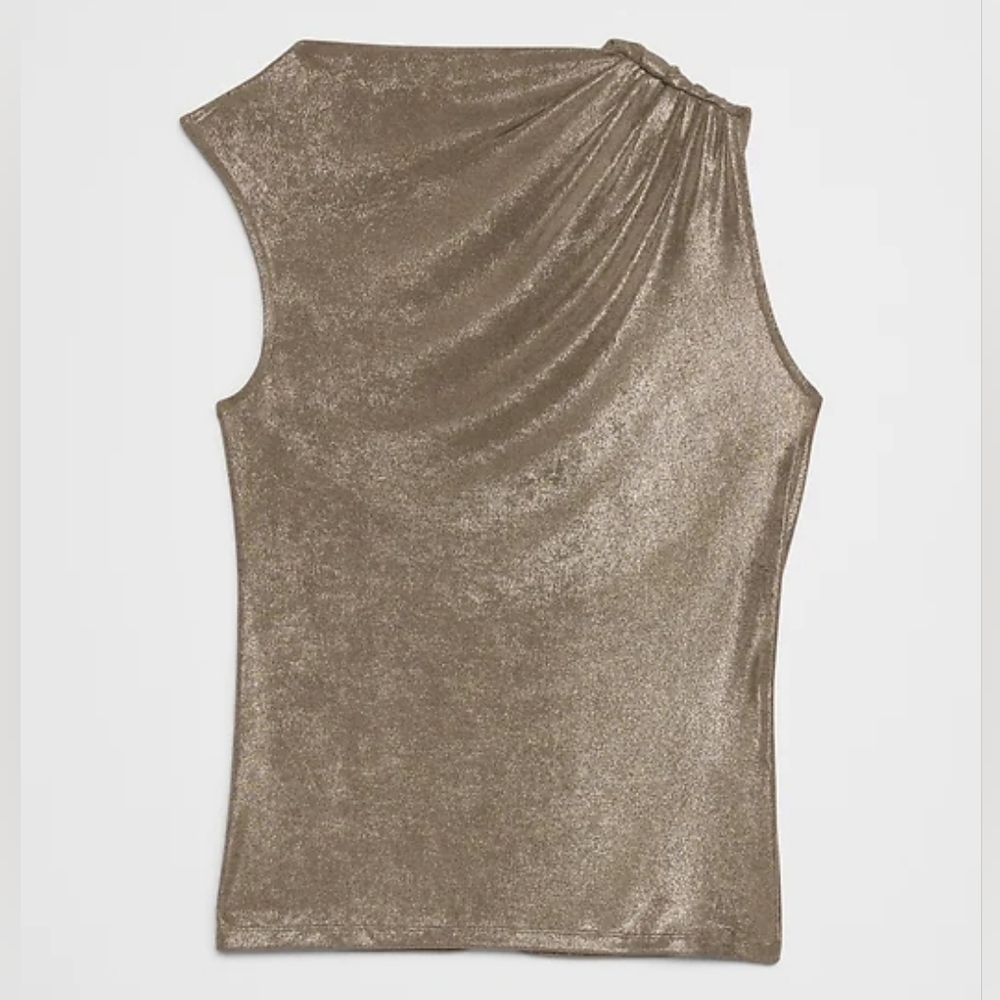 NWT BANANA REPUBLIC | $65 Bronze Foiled Draped-Shoulder Blouse - Picture 5 of 5